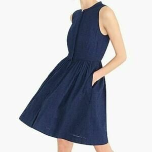 NWT J. Crew Eyelet Shirt Dress Button Down w Pockets Sz S Navy Lined Shirtdress